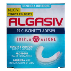 Almohadillas adhesivas ALGASIV para dentaduras inferiores.